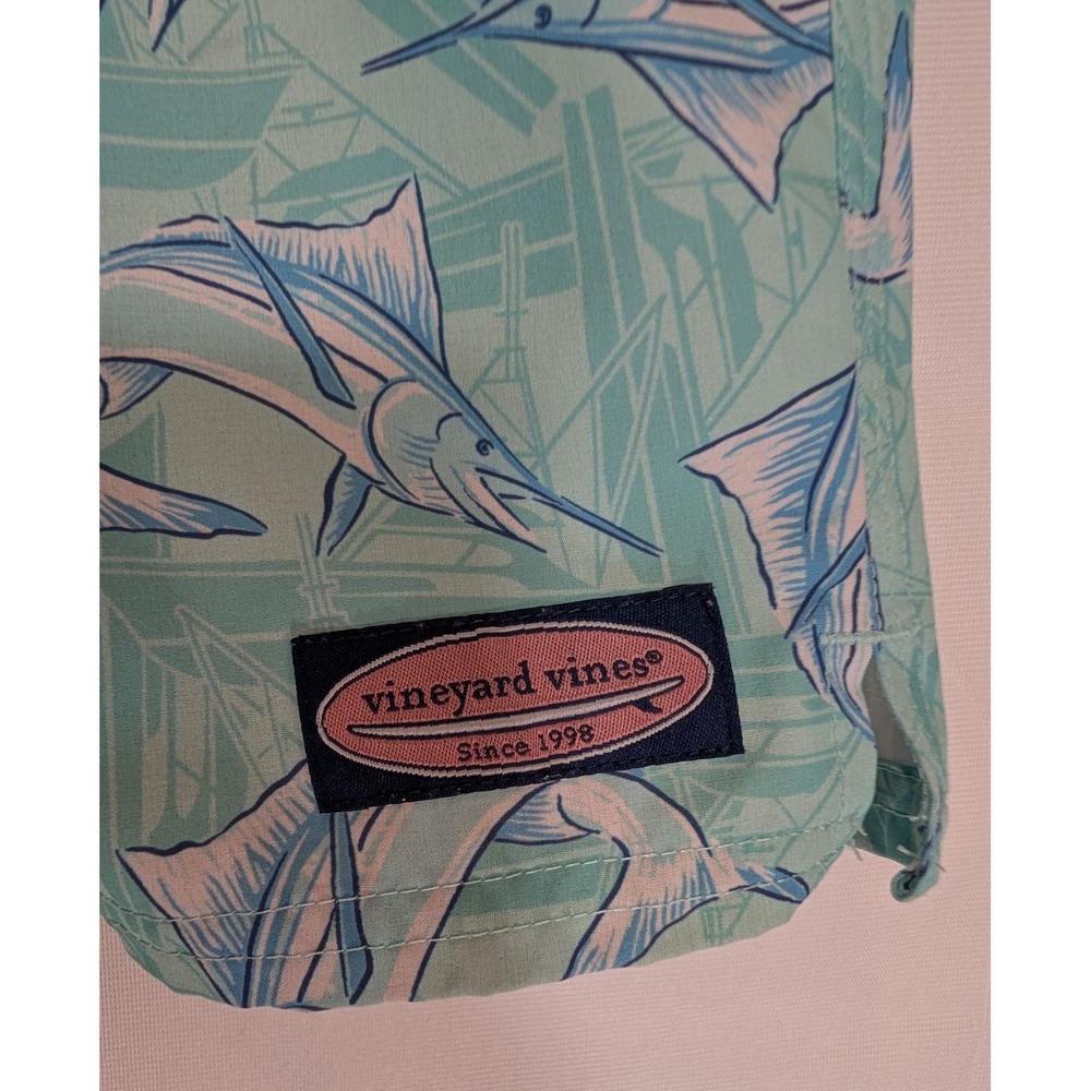 Vineyard Vines Boys Marlin Sailboat Swim Trunks Green Size Medium Board Shorts - Picture 2 of 5